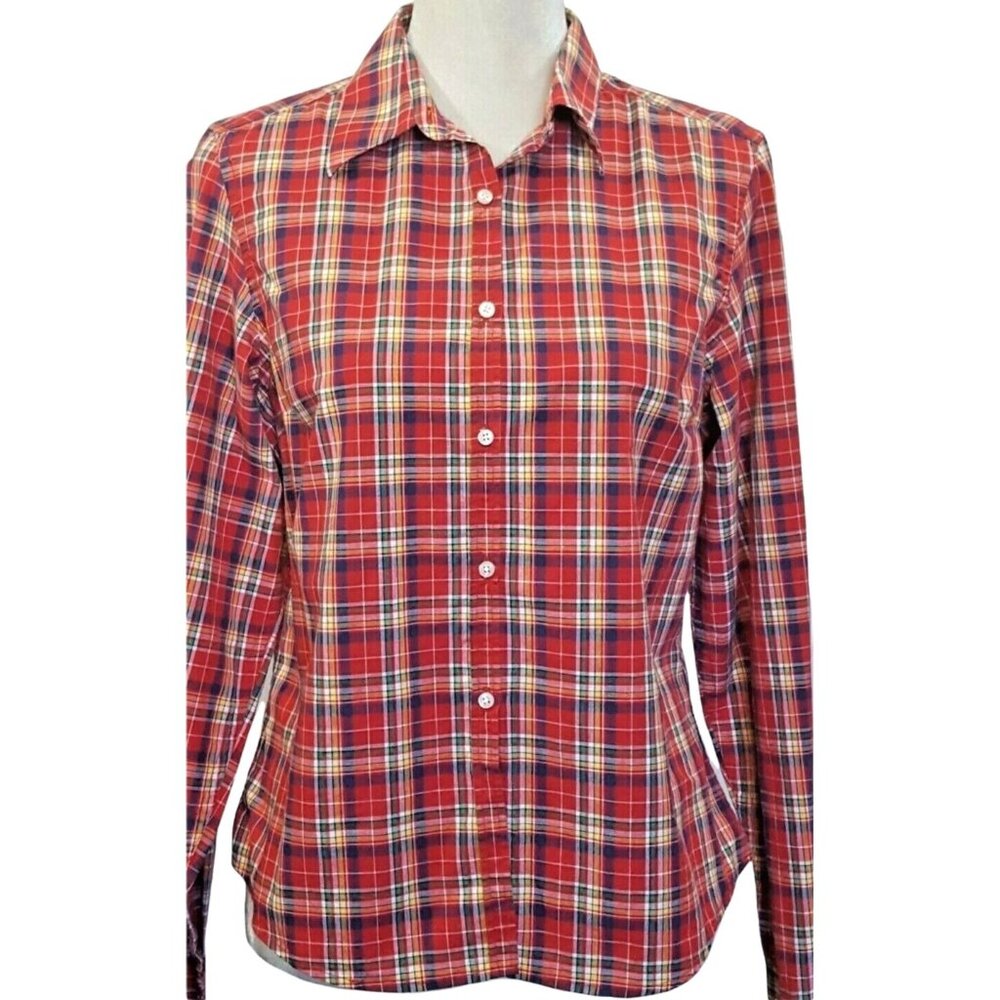 Cruel Girl Junior's Shirt Size Medium Red Plaid Western Button Front Long Sleeve